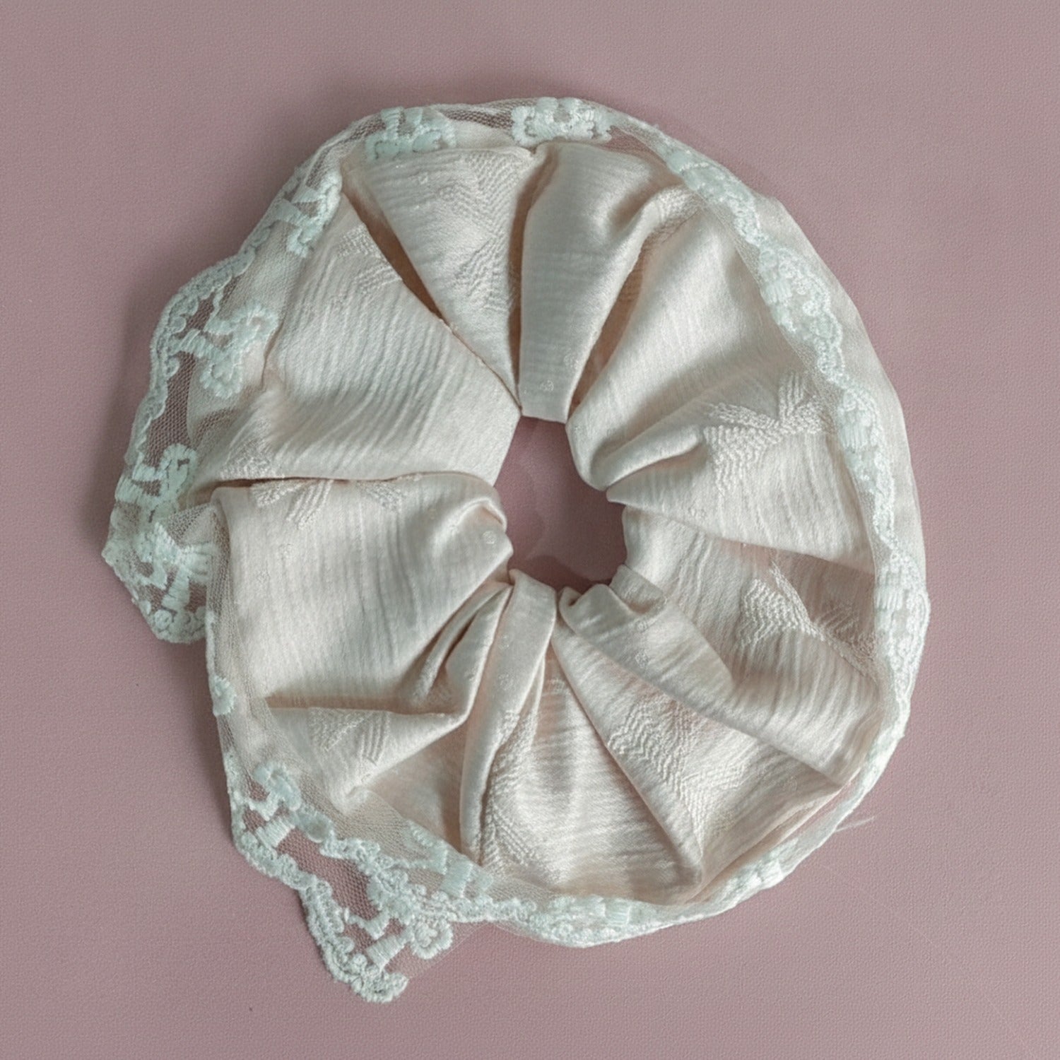 Lace Silk Scrunchie With Pearl Details