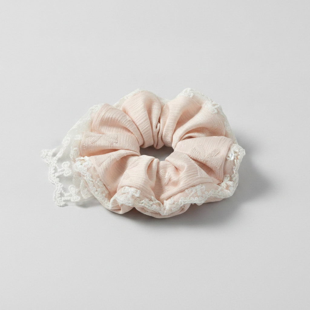 Lace Silk Scrunchie With Pearl Details – hair accessories (view 1)
