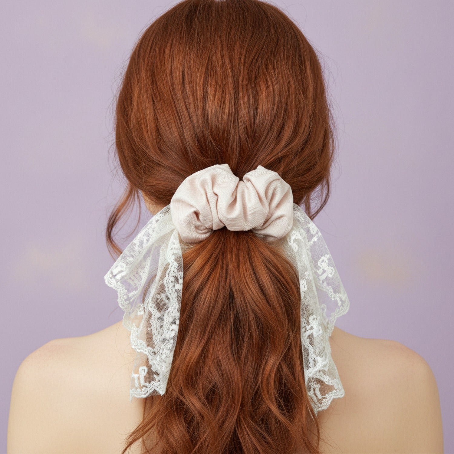 Lace Silk Scrunchie With Pearl Details