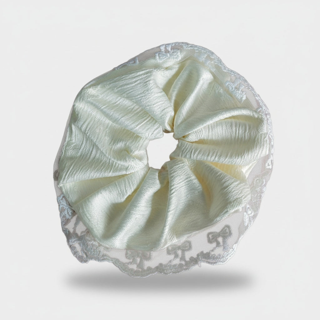 Cream Lace Scrunchie With Pearl Detail