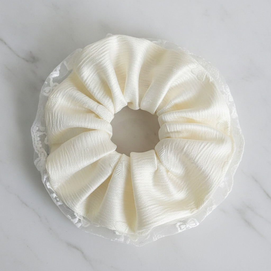 Cream Lace Scrunchie With Pearl Detail – hair accessories (view 2)