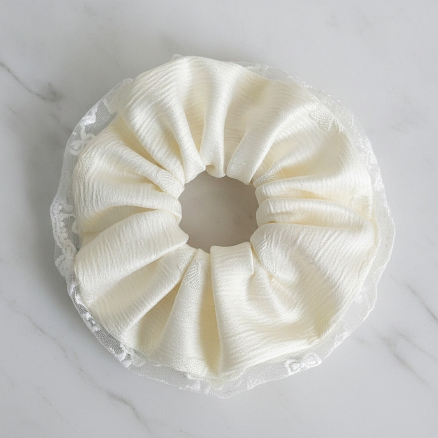 Cream Lace Scrunchie With Pearl Detail