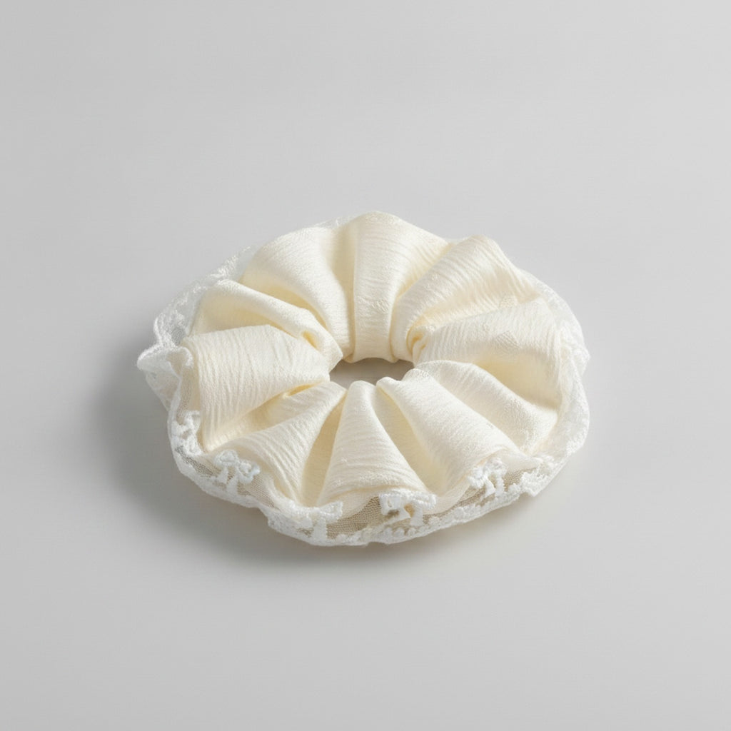Cream Lace Scrunchie With Pearl Detail – hair accessories (view 1)