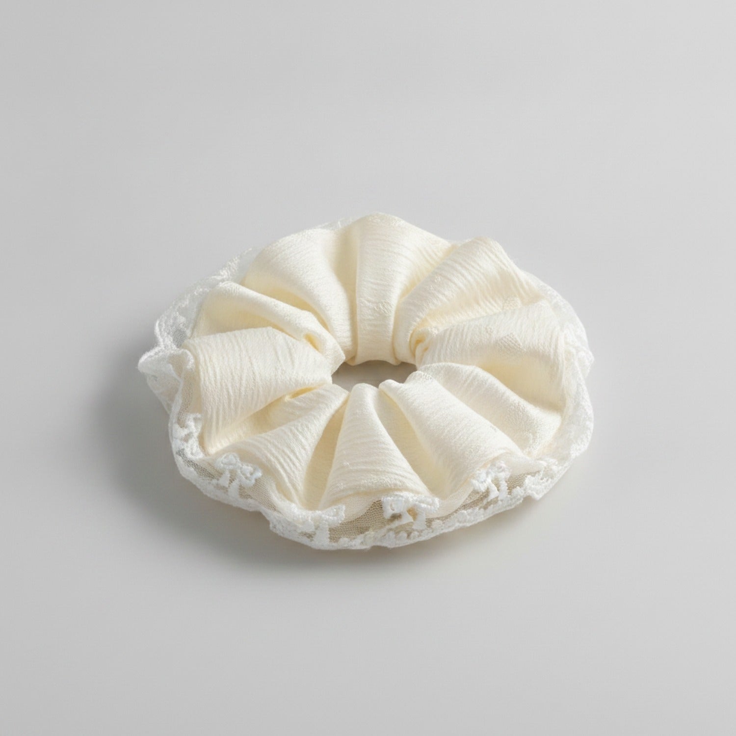 Cream Lace Scrunchie With Pearl Detail