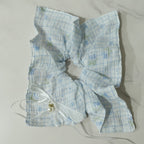 Gingham Pearl Charm Hair Bow Scrunchie – hair accessories (view 2)