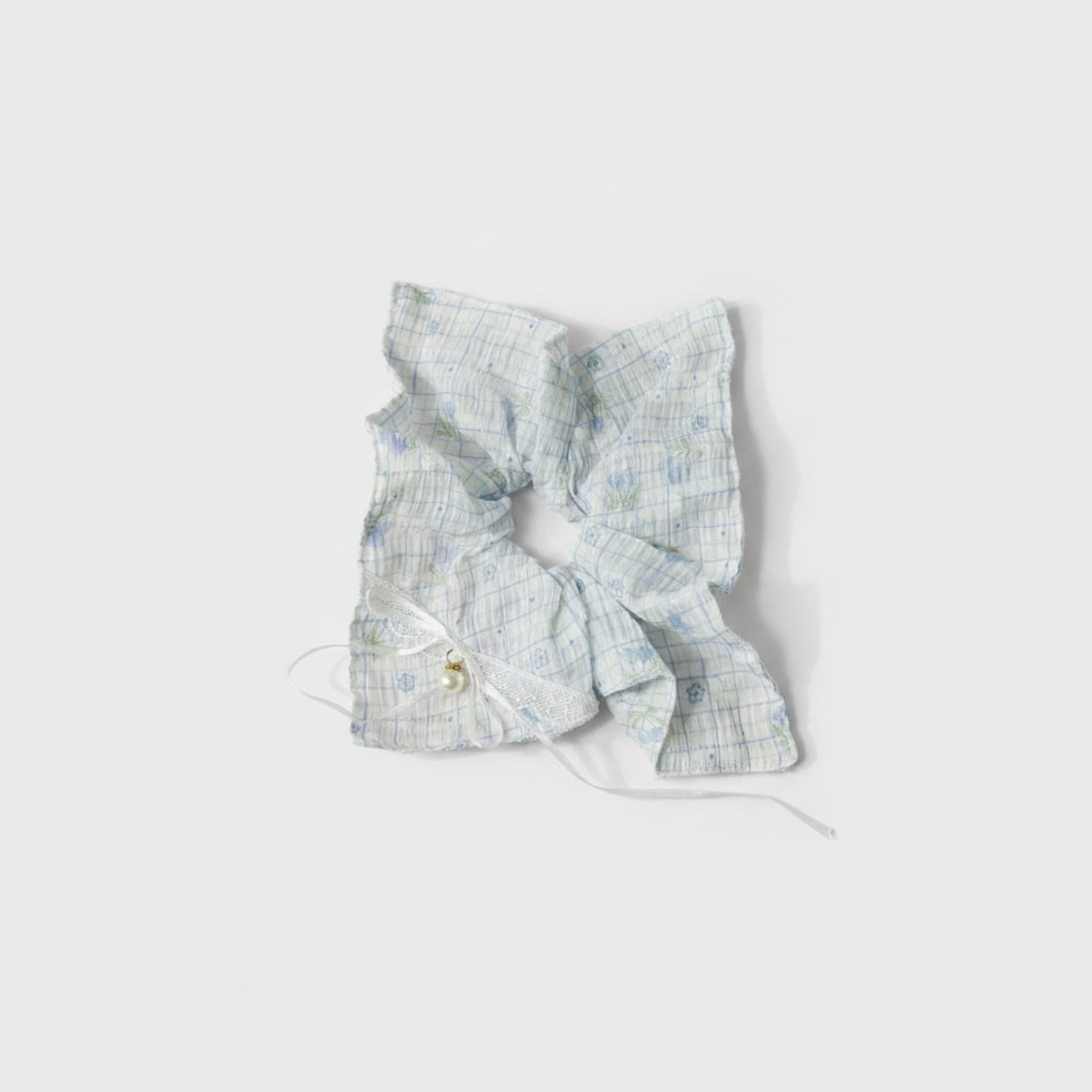 Gingham Pearl Charm Hair Bow Scrunchie