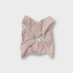 Pink Gingham Floral Embroidered Bow Scrunchie
