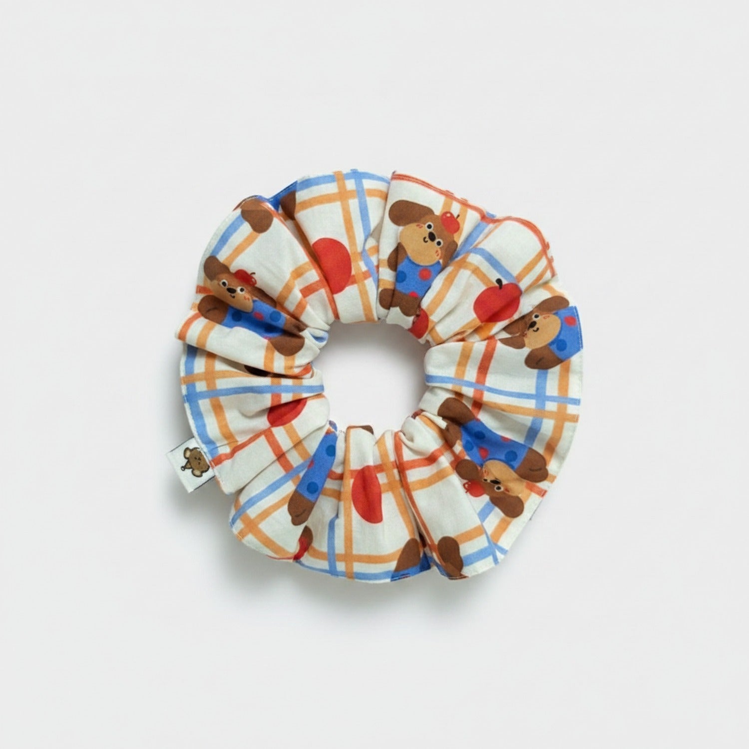Teddy Bear Plaid Heart Scrunchie Set