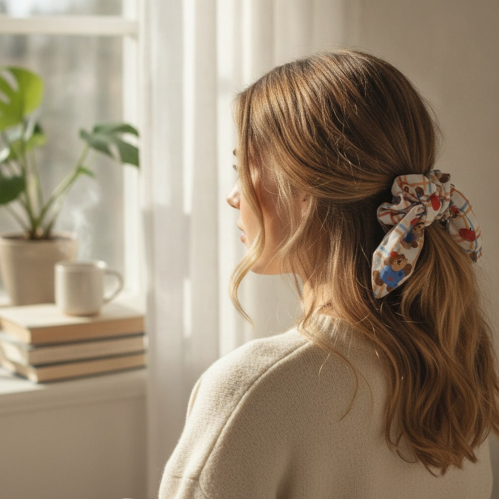 Plaid Dog Apple Scrunchie – hair accessories (view 2)