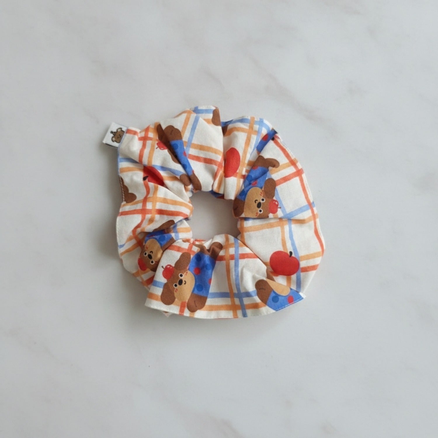Teddy Bear Plaid Heart Scrunchie Set