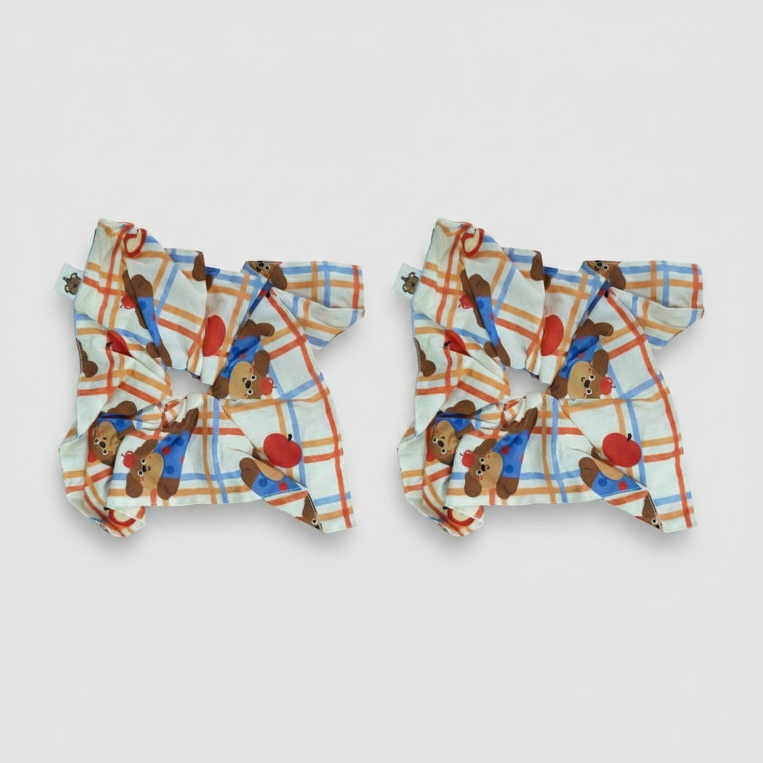 Teddy Bear Plaid Heart Scrunchie Set