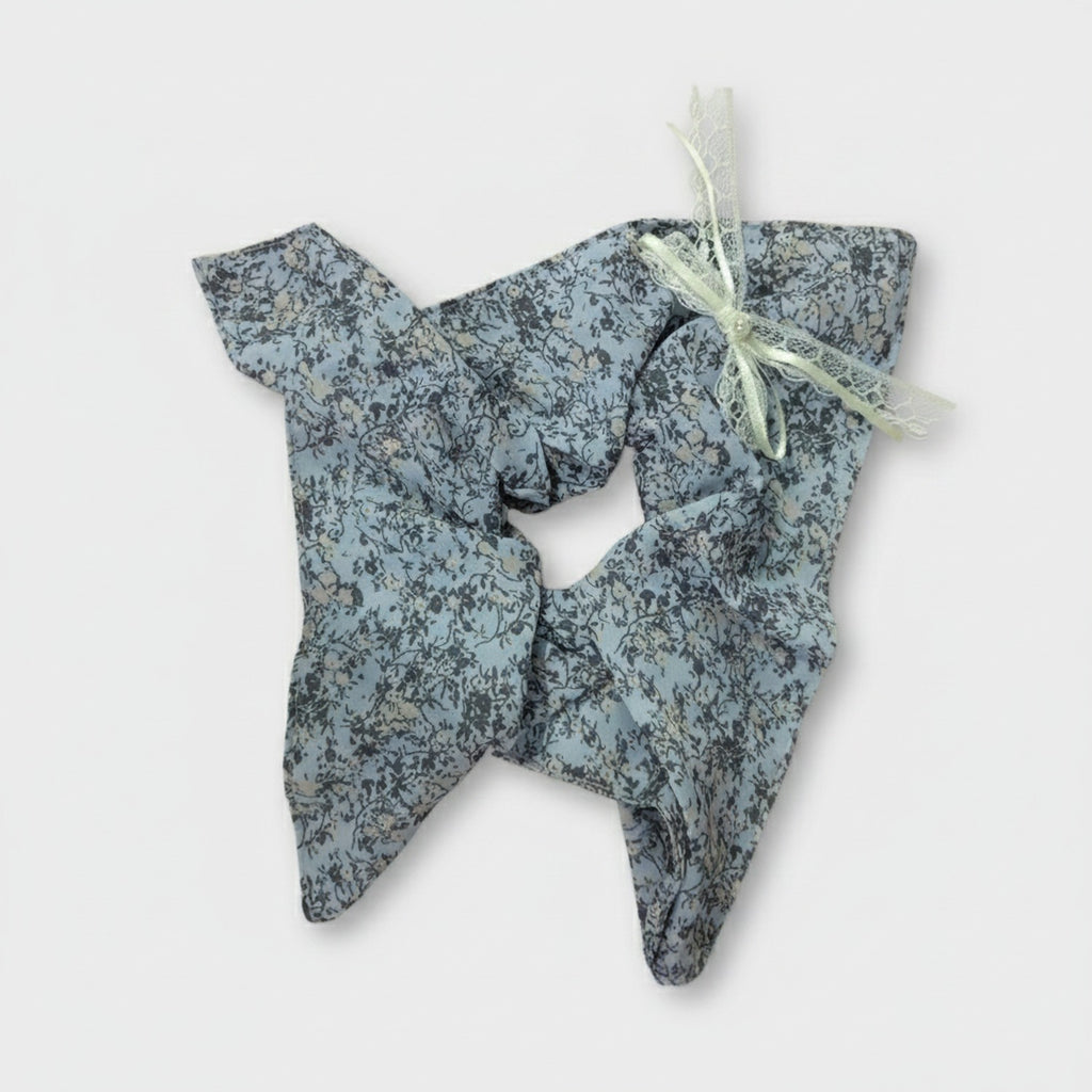 Butterfly Hair Bow Scrunchie Blue Floral
