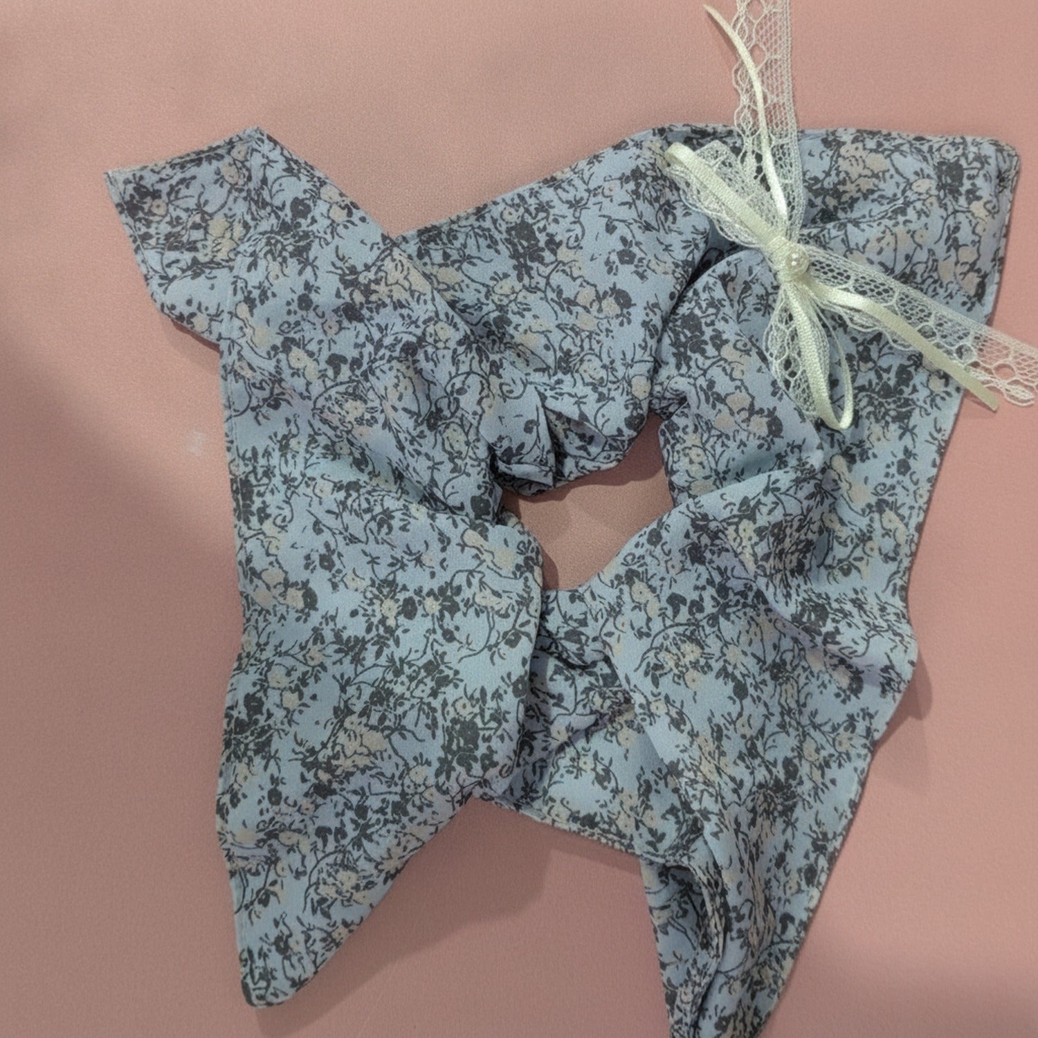 Butterfly Hair Bow Scrunchie Blue Floral