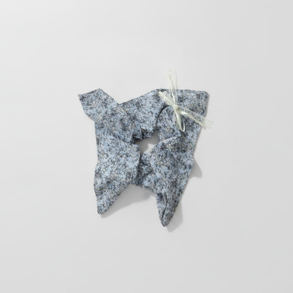 Butterfly Hair Bow Scrunchie Blue Floral – hair accessories (view 1)