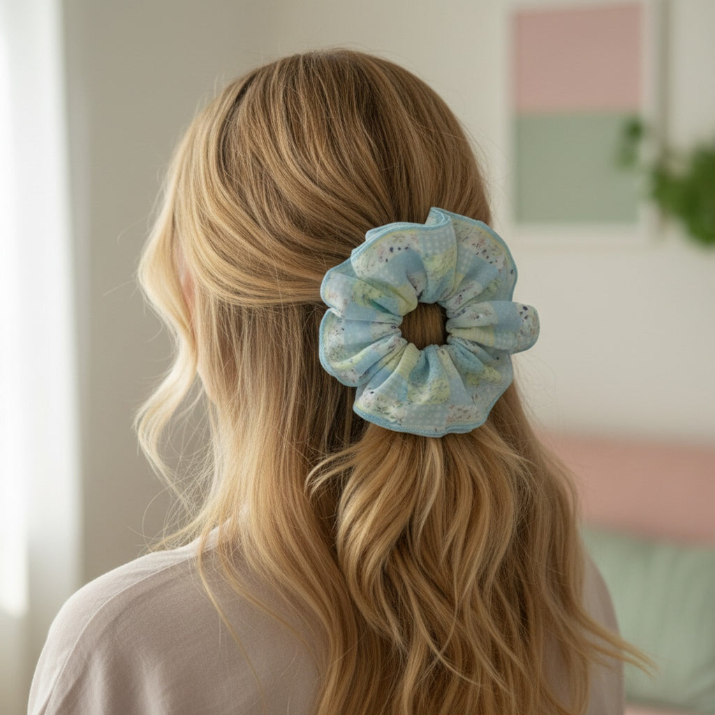 Pastel Floral Fabric Hair Scrunchie Set