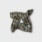 Plaid Bow Hair Tie With Floral Charm
