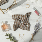 Plaid Bow Hair Tie With Floral Charm – hair accessories (view 2)