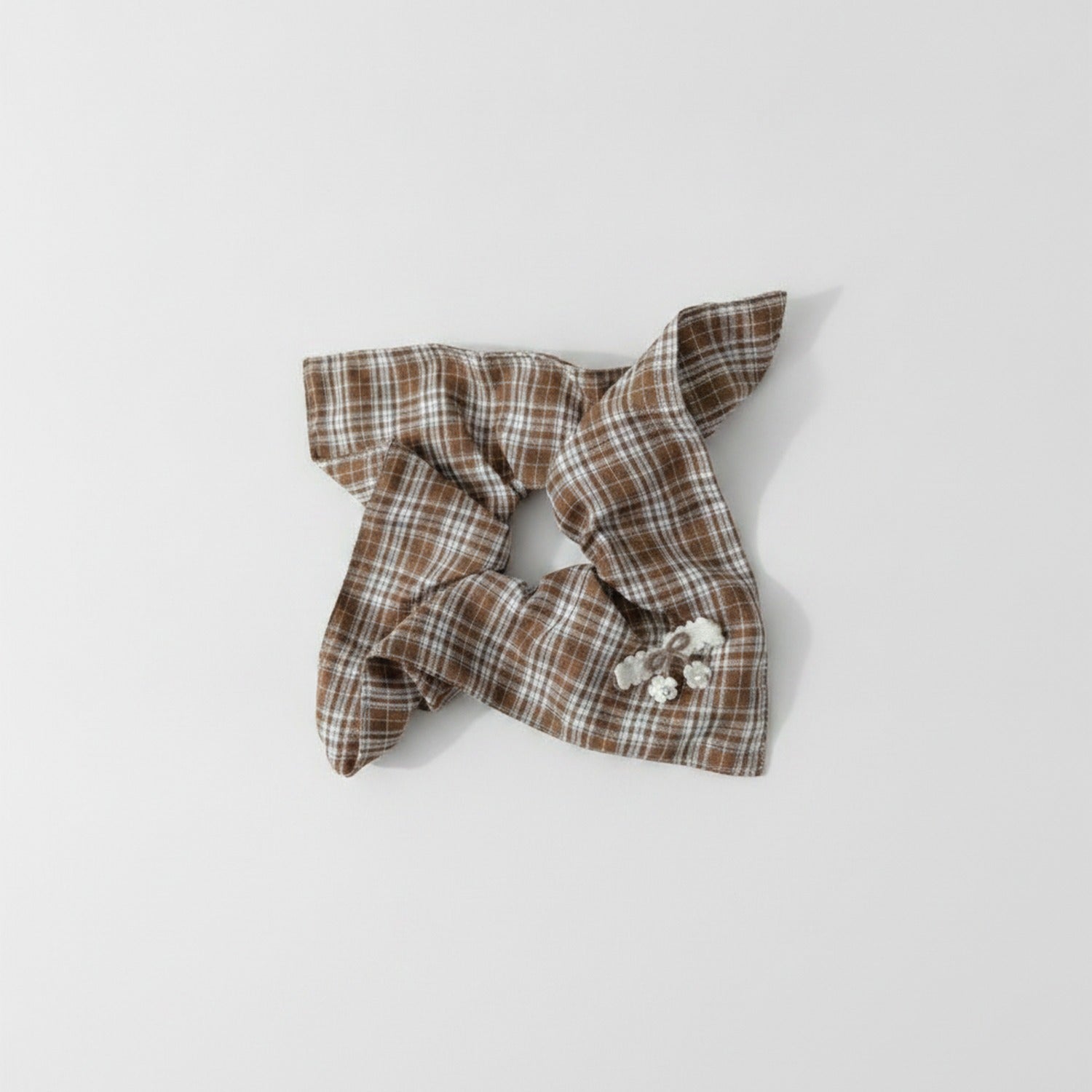 Plaid Bow Hair Tie With Floral Charm