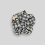 Checkered Scrunchie With Pearl Flower Charm