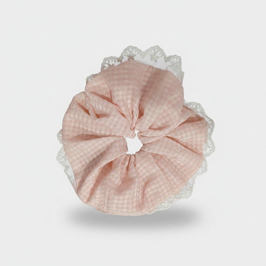 Lace Ruffle Pink Textured Hair Scrunchie