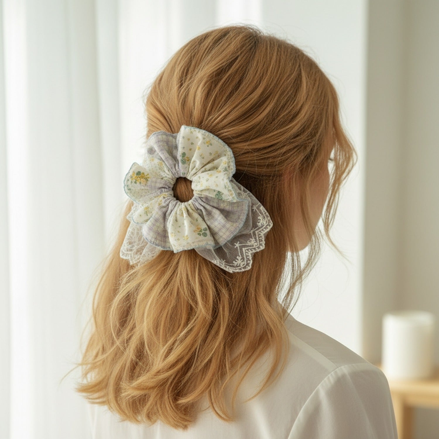Lace Floral Scrunchie With Bow Detail