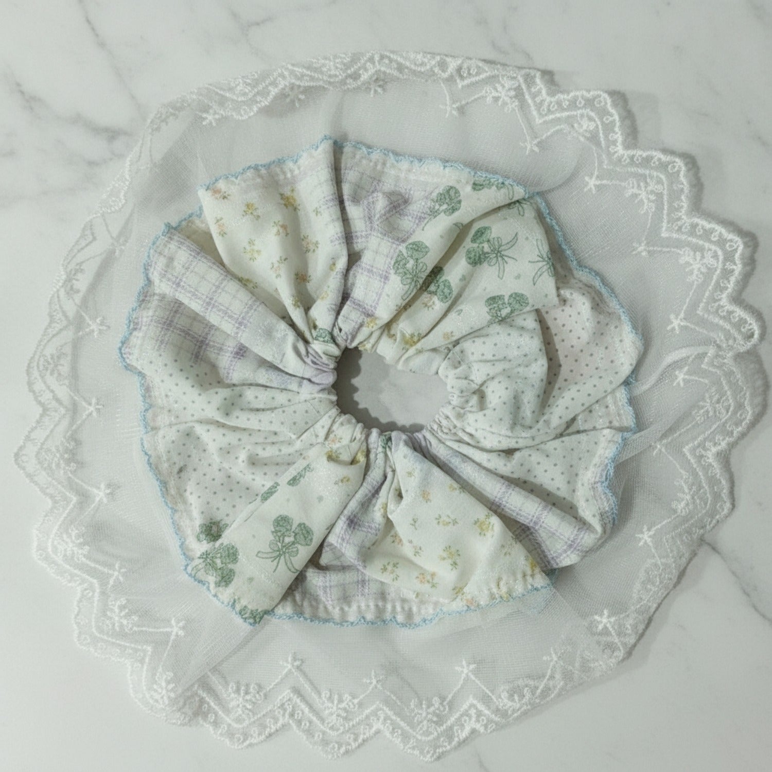 Lace Floral Scrunchie With Bow Detail