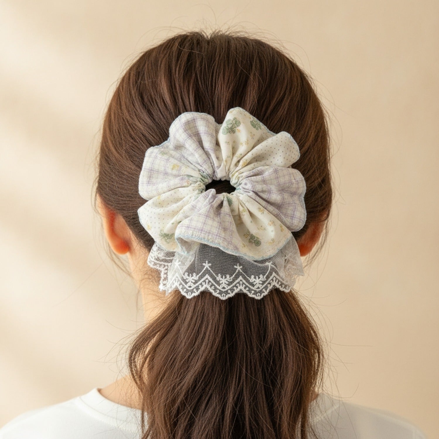 Lace Floral Scrunchie With Bow Detail