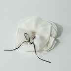 Cream Linen Scrunchie With Black Pearl Bow – hair accessories (view 1)