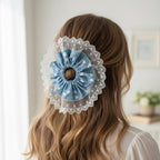 Heart Print Scrunchie With Lace Ruffle