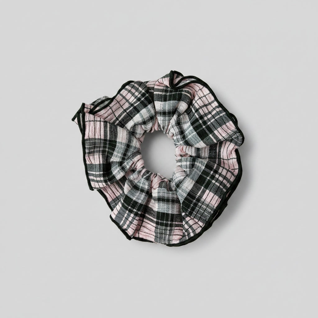 Plaid Ruched Scrunchie With Black Trim