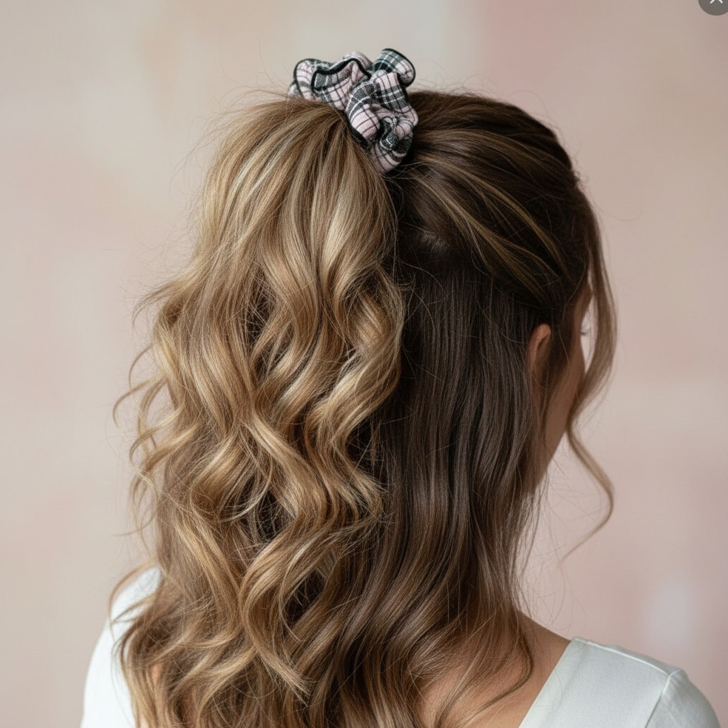Plaid Ruched Scrunchie With Black Trim
