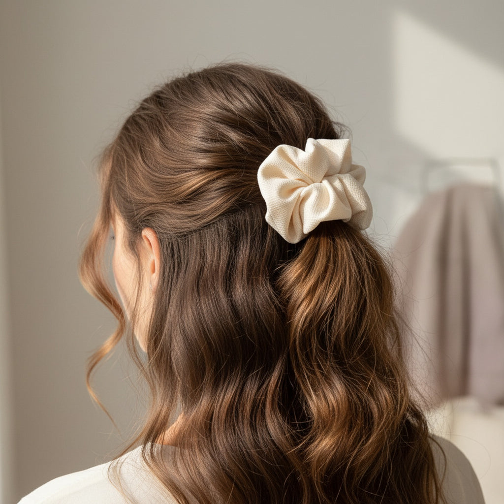 Textured Cream Knit Hair Scrunchie