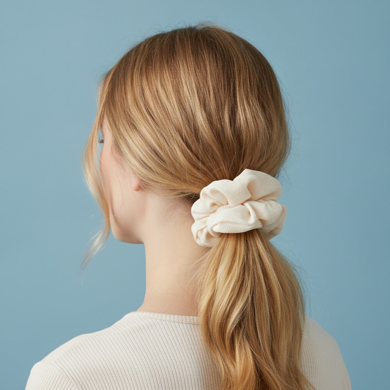 Textured Cream Knit Hair Scrunchie