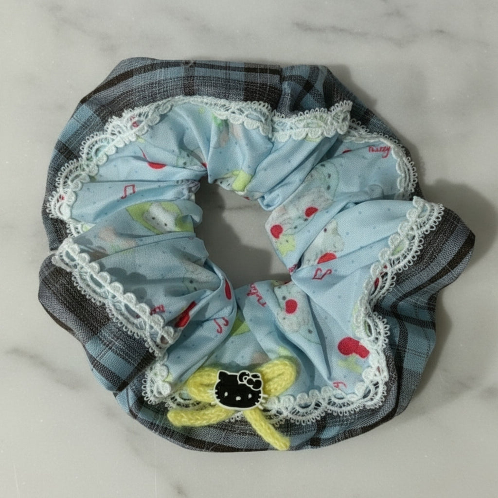 Plaid Lace-Trim Scrunchie with Hello Kitty Charm – hair accessories (view 2)