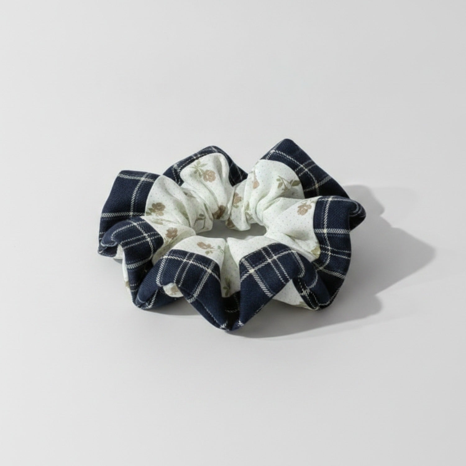 Plaid Floral Scrunchie With Ruffle Design