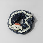 Navy Floral Hair Scrunchie With Cream Lace Trim – hair accessories (view 1)