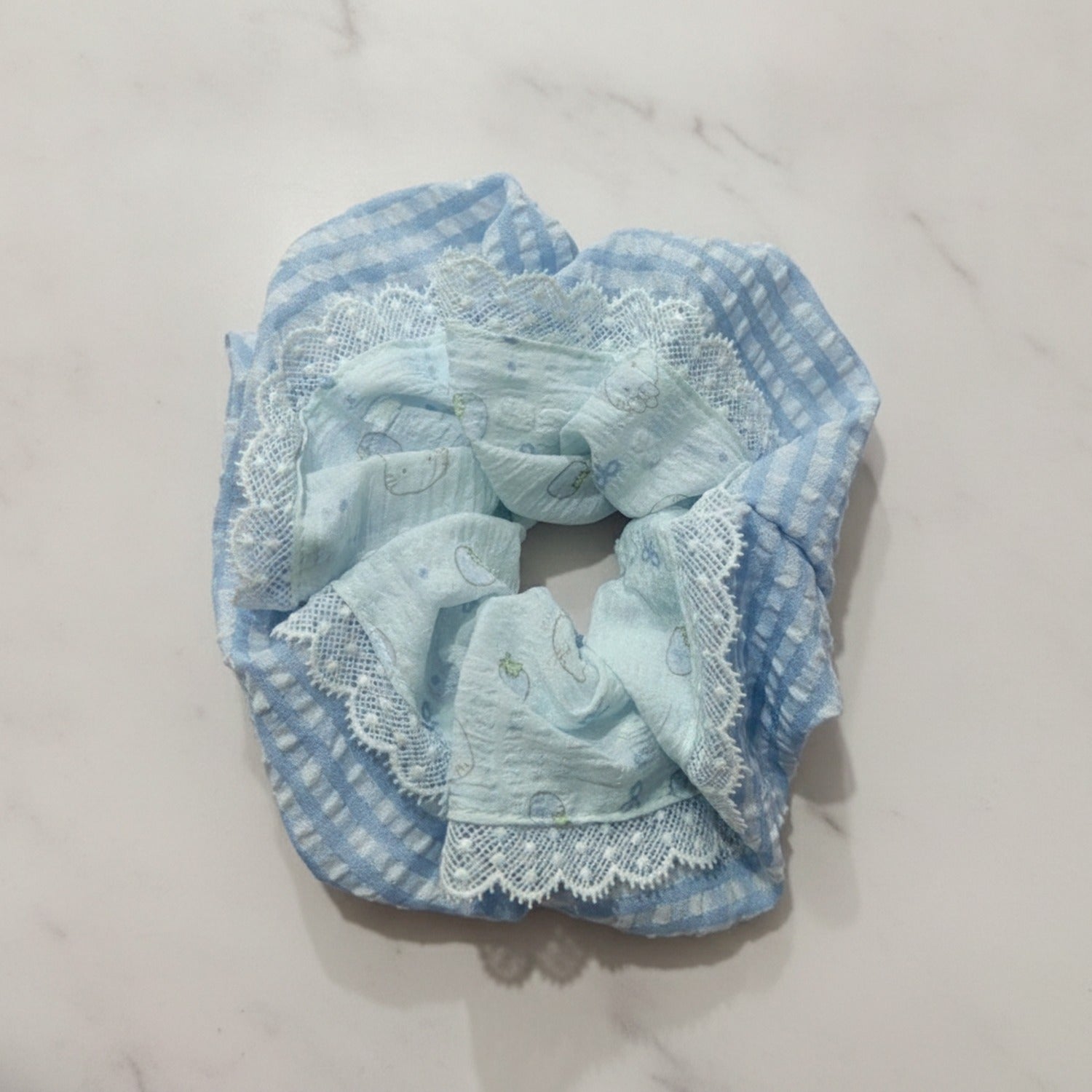 Blue Lace Scrunchie With Heart Details