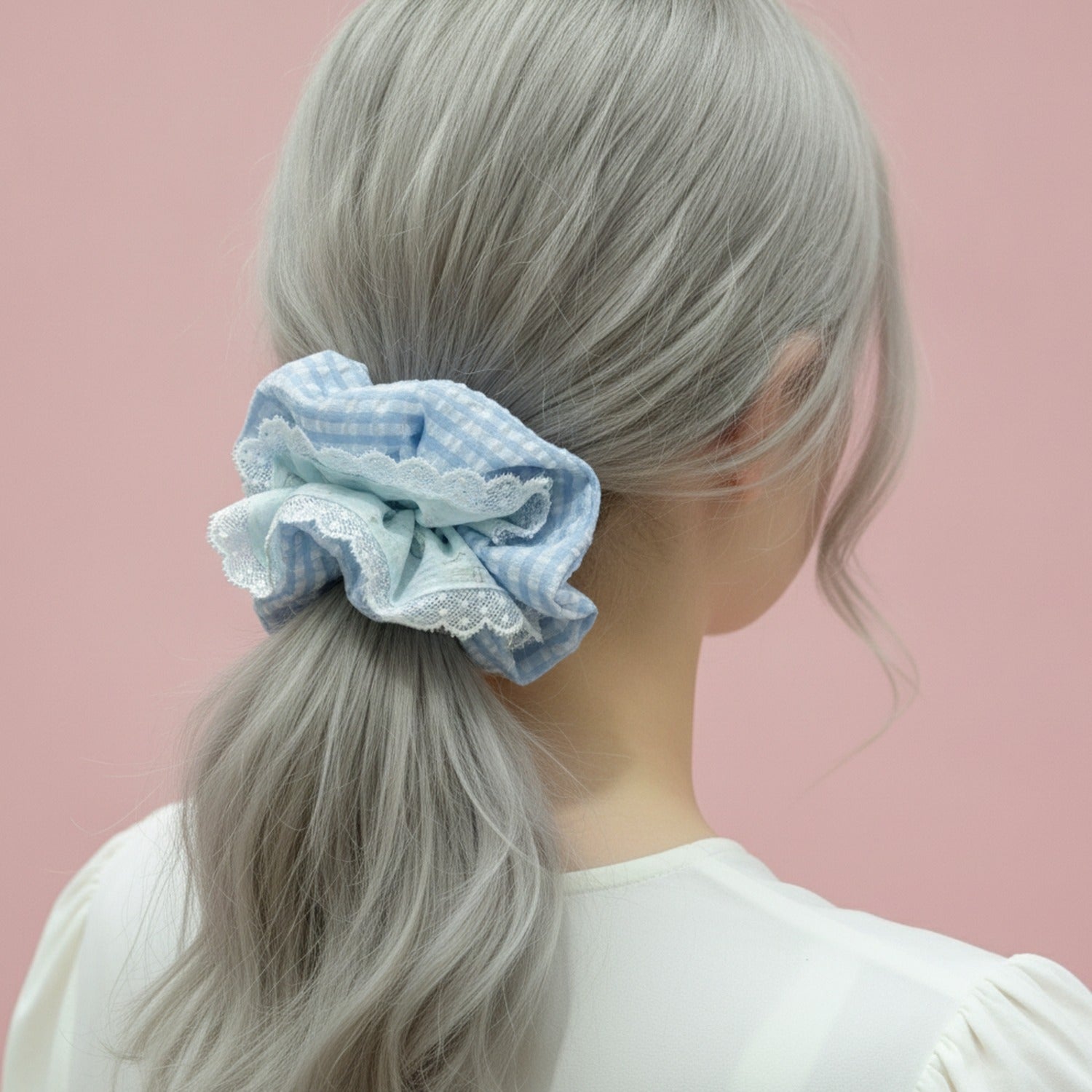 Blue Lace Scrunchie With Heart Details