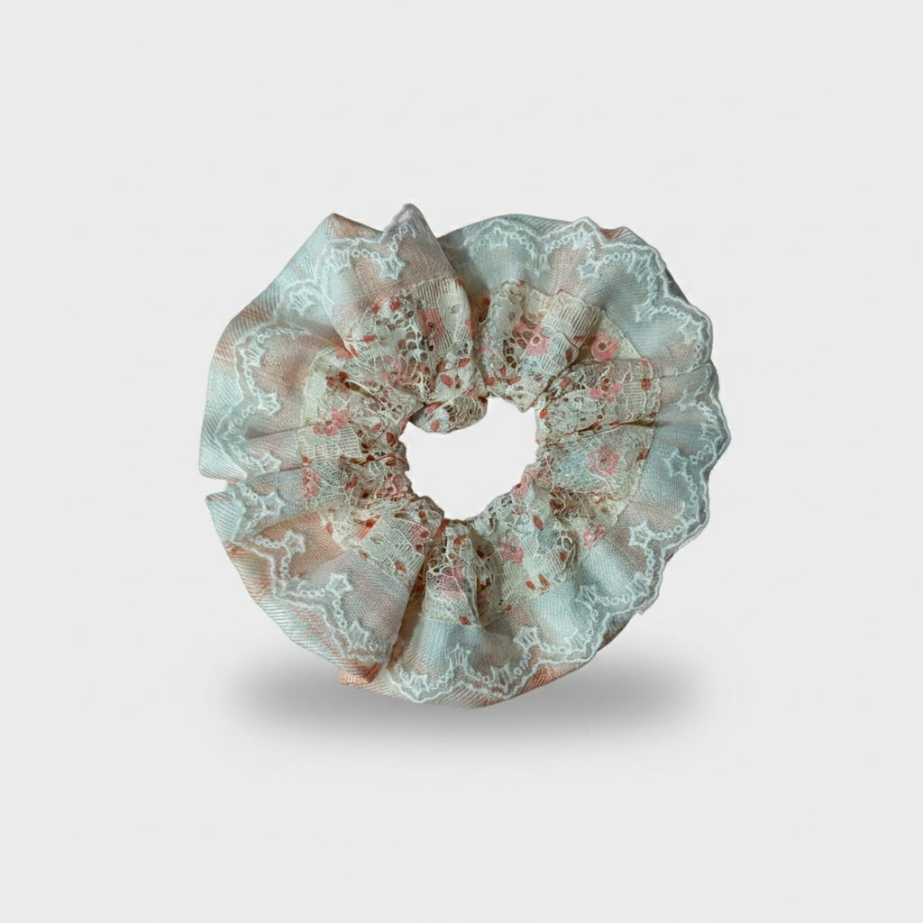 Lace Floral Scrunchie With Ruffle Edge
