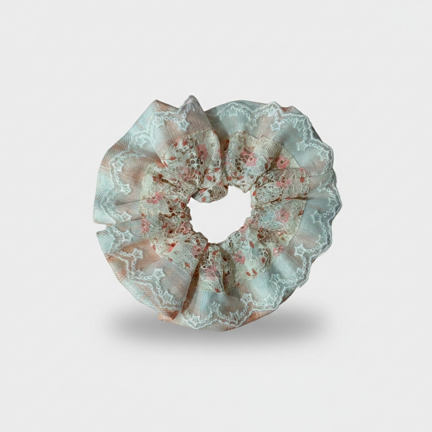 Lace Floral Scrunchie With Ruffle Edge