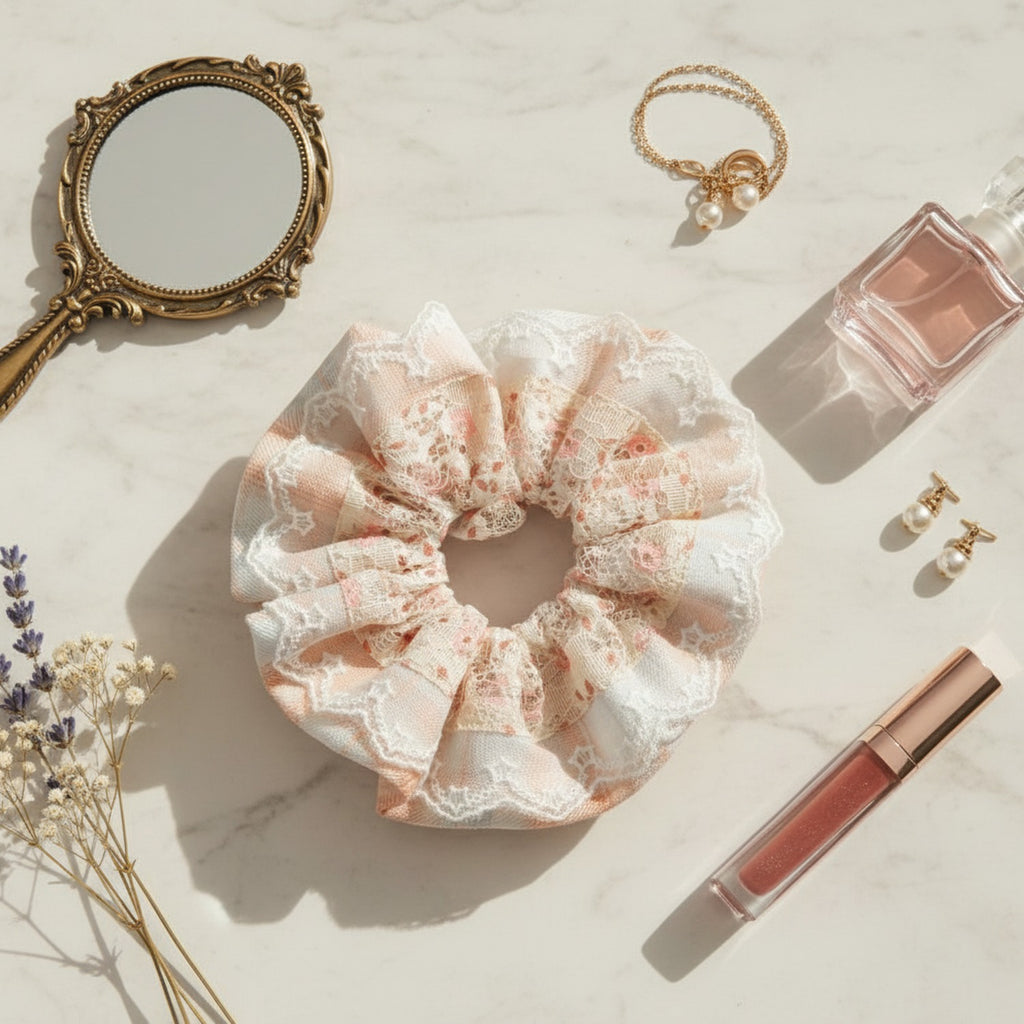 Lace Floral Scrunchie With Ruffle Edge – hair accessories (view 3)