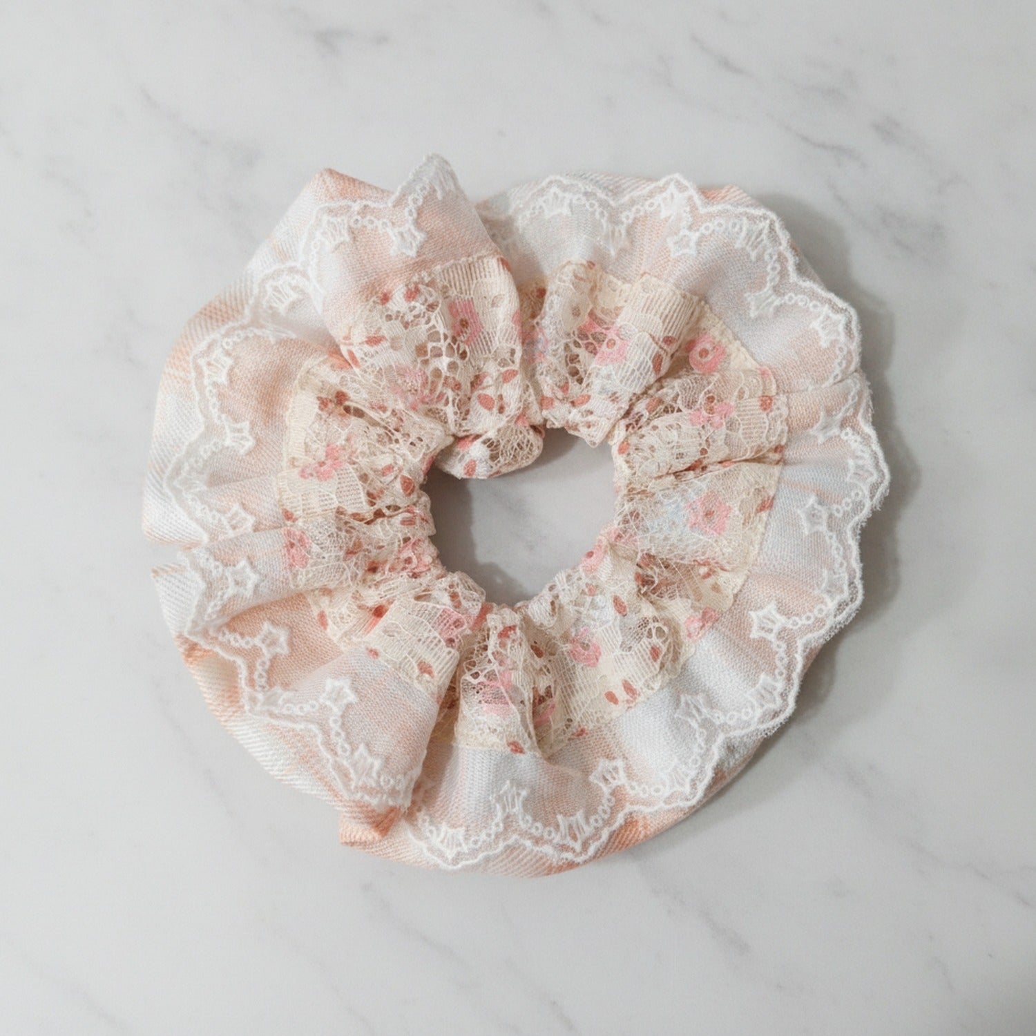 Lace Floral Scrunchie With Ruffle Edge
