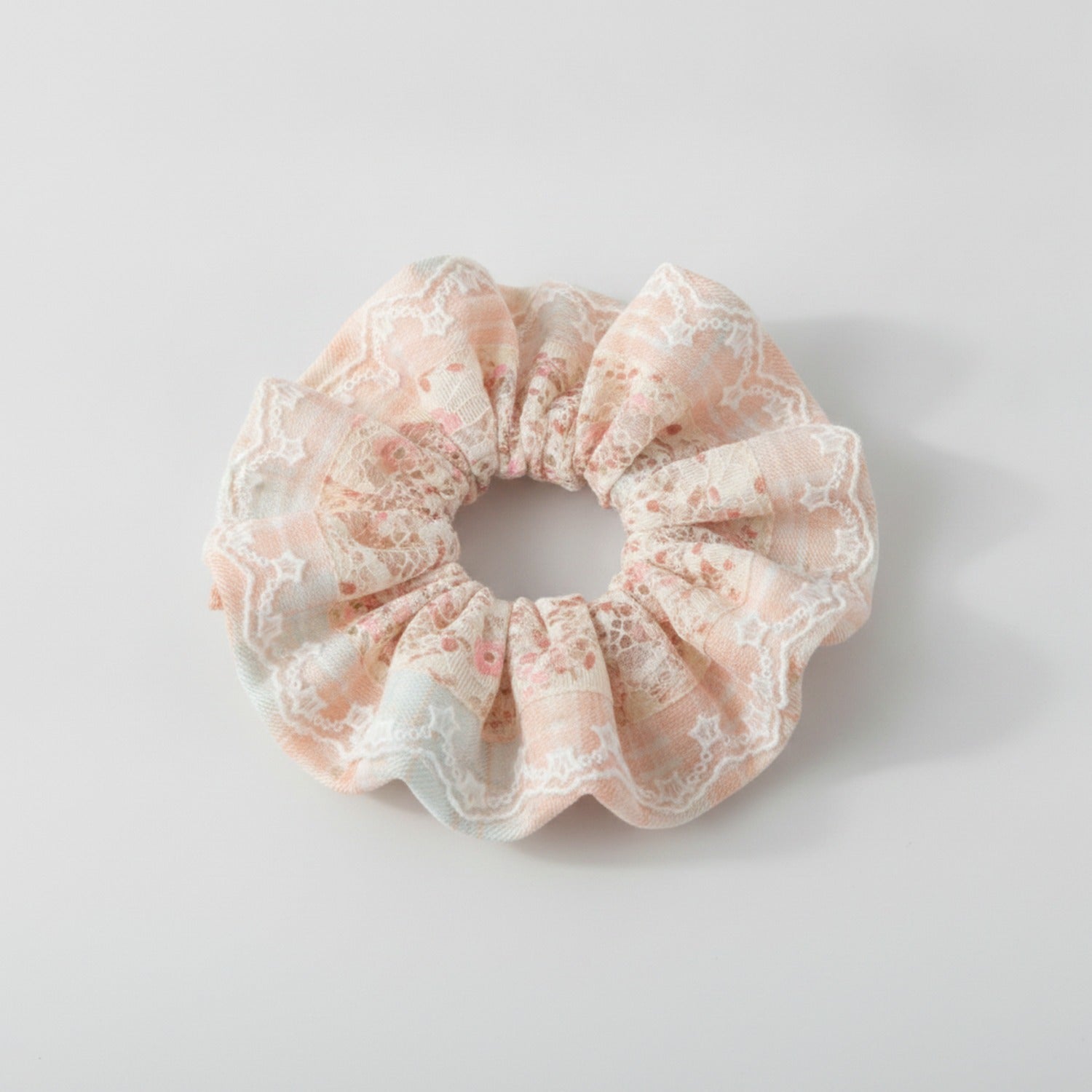 Lace Floral Scrunchie With Ruffle Edge