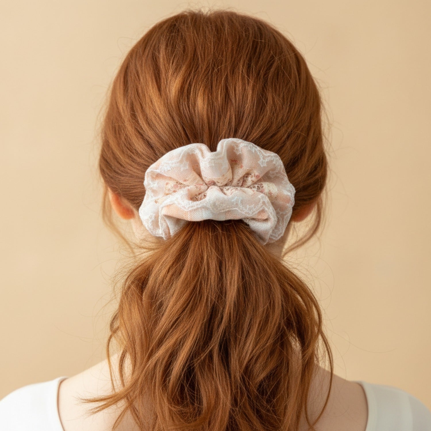 Lace Floral Scrunchie With Ruffle Edge