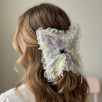 Lace Butterfly Hair Bow Scrunchie Mint Green