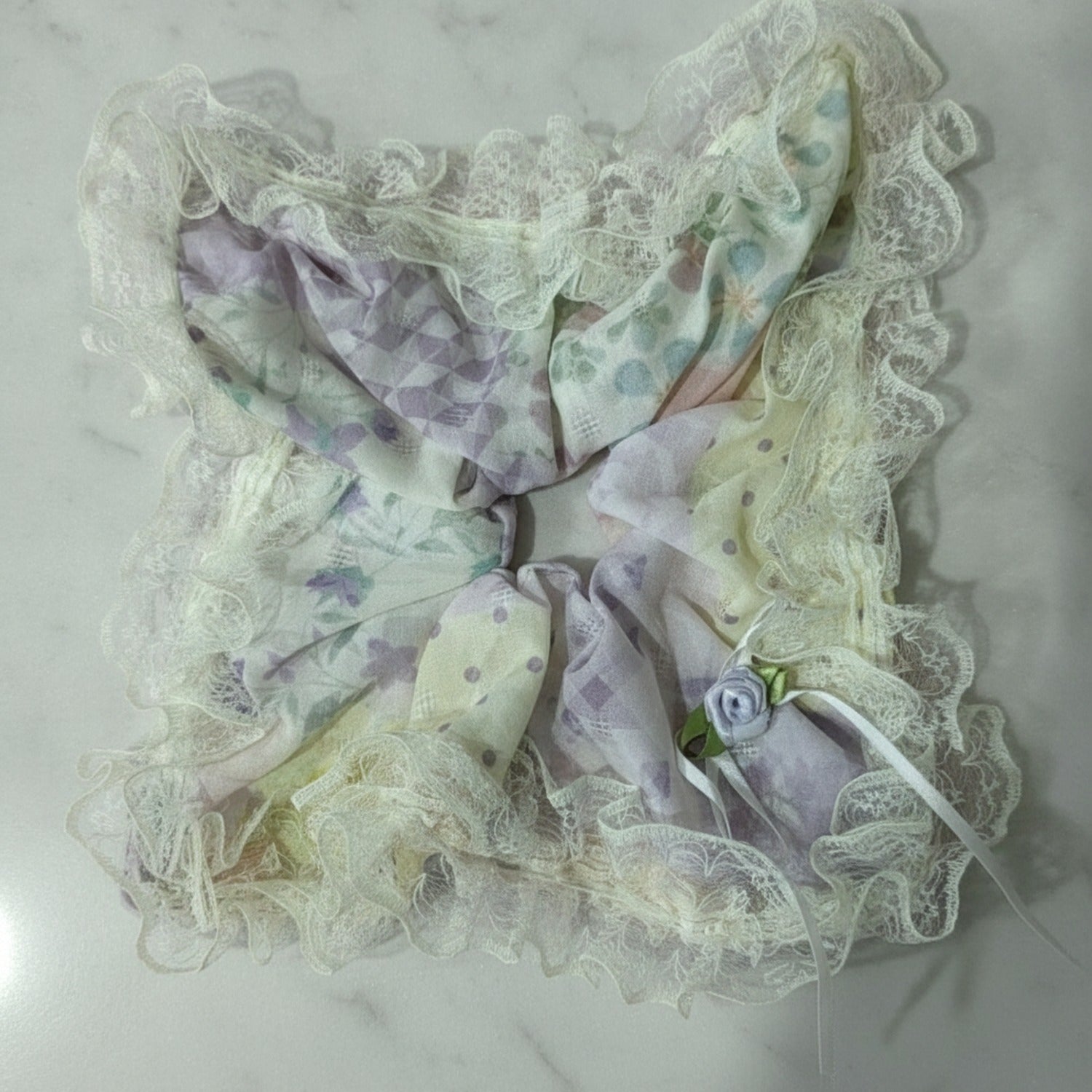 Lace Butterfly Hair Bow Scrunchie Mint Green