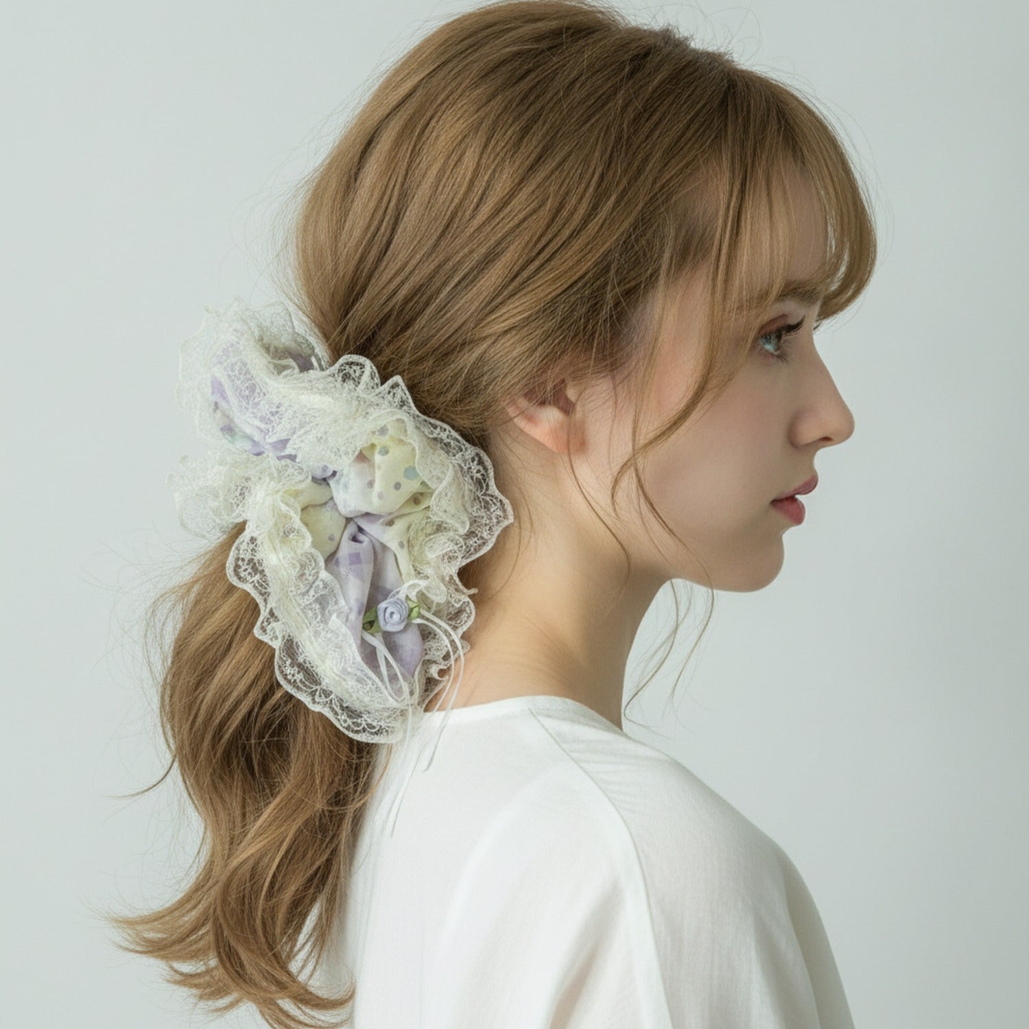 Lace Butterfly Hair Bow Scrunchie Mint Green
