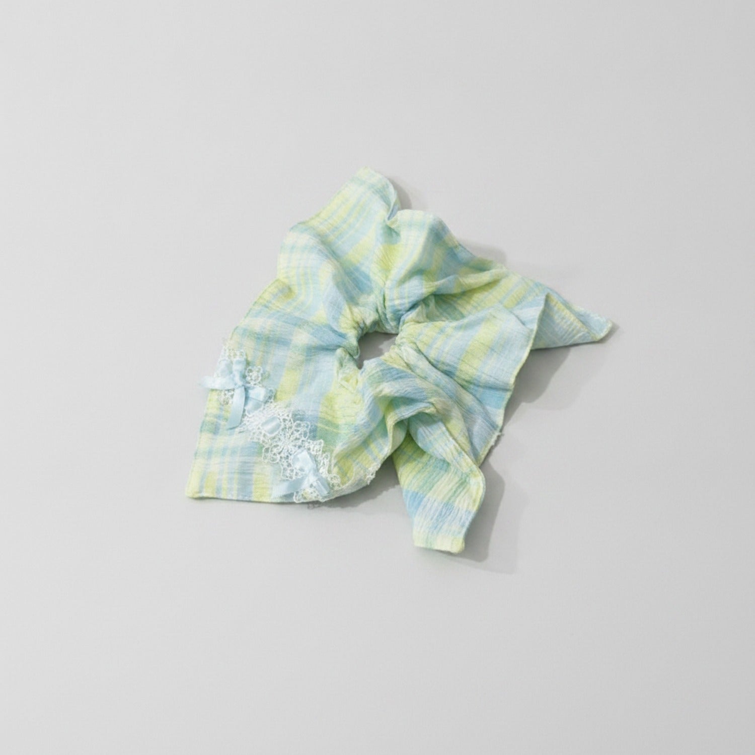 Plaid Hair Tie With Lace Trim Bow