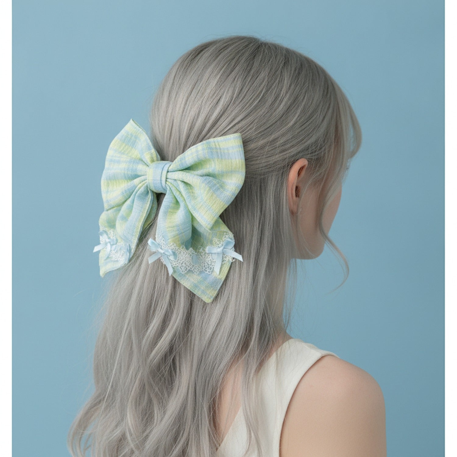 Plaid Hair Tie With Lace Trim Bow