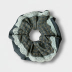 Lace Plaid Hair Scrunchie With Eyelet Trim